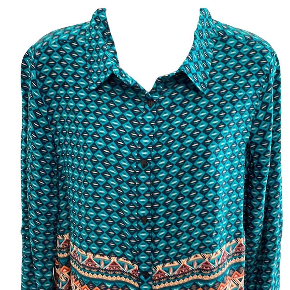 TOLANI teal button up tunic in XS. - Picture 3 of 11